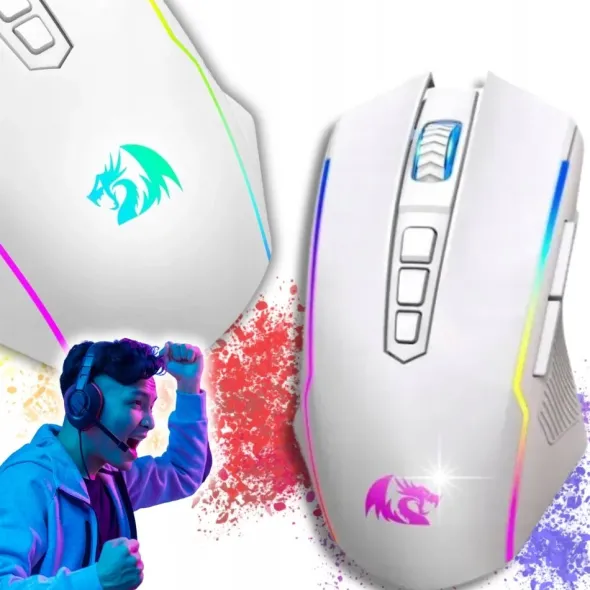 Biała Myszka Gamingowa Optyczna 10000Dpi Redragon Rgb