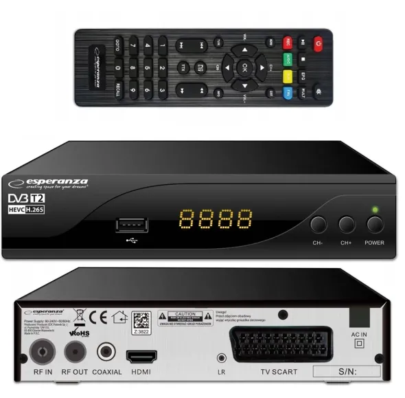 Esperanza Tuner Dekoder DVB-T2 HEVC H.265 EV105R