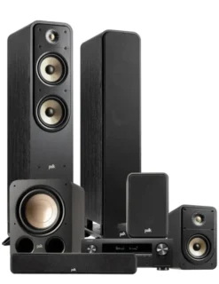 Kino domowe Denon AVR-X1800H + Polk Audio ES55/ES15/ES35C/ES10SUB — Kino domowe z Dolby Atmos, Kolor: Biały