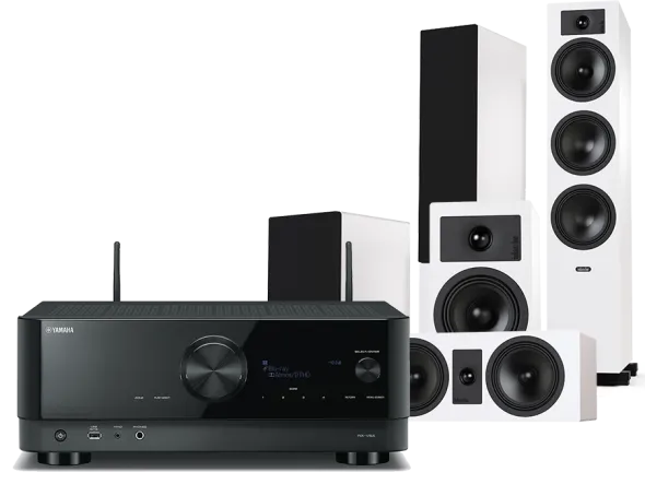 Kino domowe Yamaha RX-V6A (czarny) + Tesi 6 + 2 + 7 (biały)