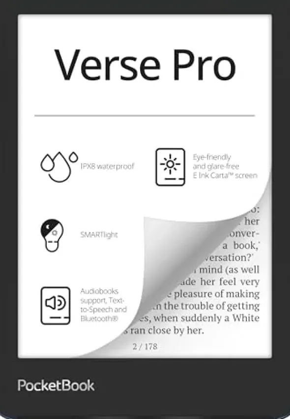PocketBook Czytnik e-booków 'Verse Pro' (wersja niemiecka) 16 GB pamięci, IPX8, Bluetooth, wyświetlacz E-Ink Carta 15,2 cm (6 cali) - Azure