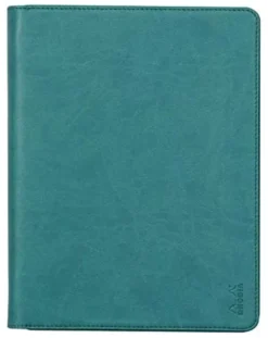 Rhodia 168103C - Teczka konferencyjna Rhodiarama 19,5x25,5 cm, z etui, 2 płaskie kieszenie zamykane na suwak, miejsca na karty, uchwyt na długopis, okładka z imitacji skóry w kolorze pawiej zieleni