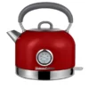 Zestaw melomana: retro radio chrom z głośnikiem Bluetooth i retro czajnik elektryczny z termometrem Vintage Cuisine - czerwony